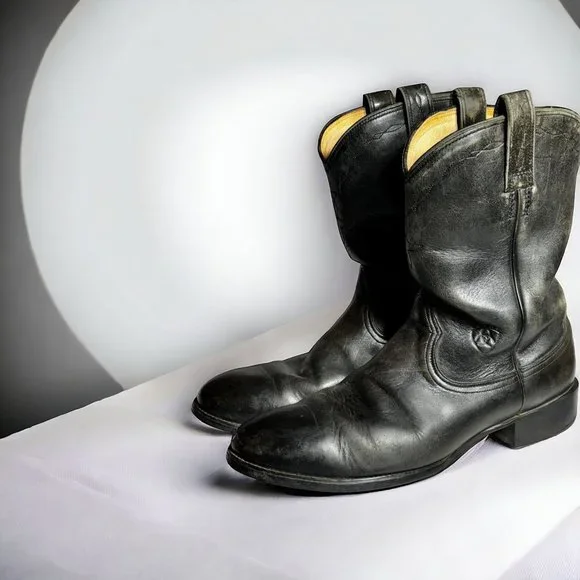 Ariat Mens Roper Black Cowboy Boot 35501 Pull On Ariat Heritage Pull-On Roper Cowboy Black Leather Boots  main image 3